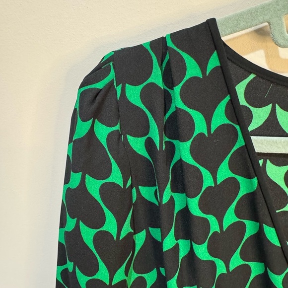 Diane Von Furstenberg Long Sleeve Faux Wrap Midi Dress Green Black Sz 16 no belt - Picture 9 of 14